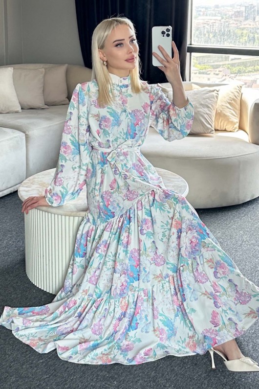 Desenli Tesettür Elbise Lila 521-1 Desenli Tesettür Elbise Lila 521-1