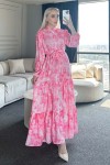 Desenli Tesettür Elbise Pembe 525-1 Desenli Tesettür Elbise Pembe 525-1