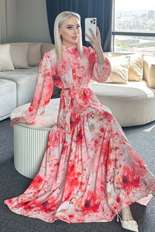 Desenli Tesettür Elbise Somon 526-1 Desenli Tesettür Elbise Somon 526-1