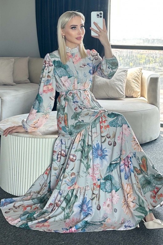 Desenli Tesettür Elbise Çağla 527-1 Desenli Tesettür Elbise Çağla 527-1