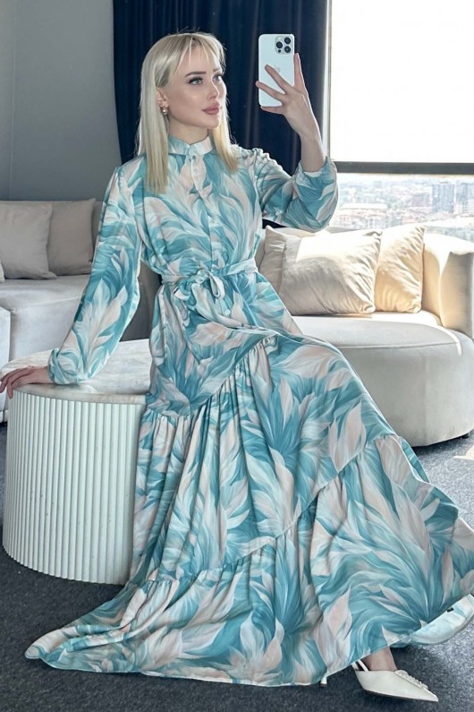 Desenli Tesettür Elbise Çağla 528-1 Desenli Tesettür Elbise Çağla 528-1