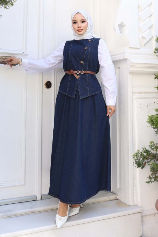 Yelek Etek İkili Kot Takım Lacivert 357