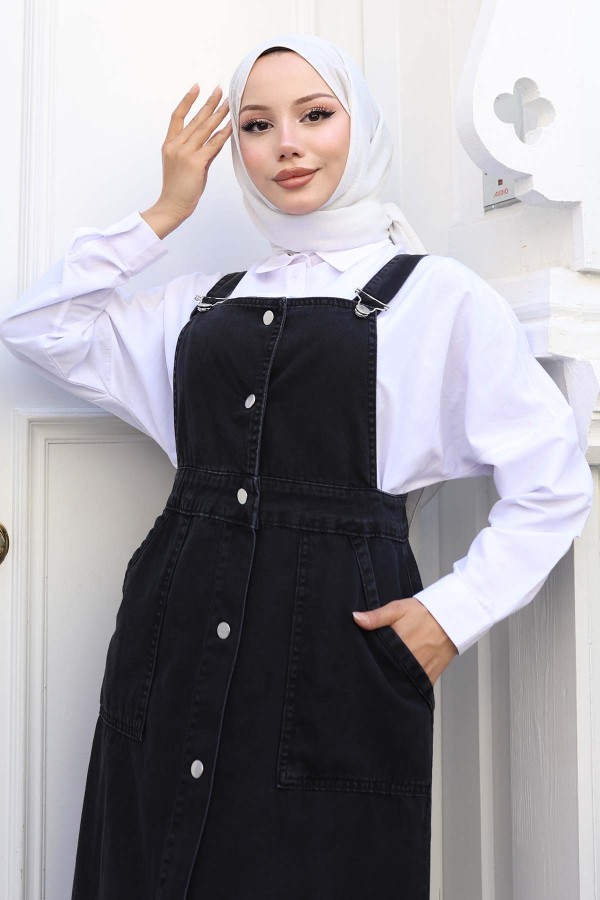 Cepli Salopet Elbise Siyah 525 Cepli Salopet Elbise Siyah 525