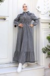 Beli Bağcıklı Cepli Kot Elbise Gri 6116 Beli Bağcıklı Cepli Kot Elbise Gri 6116