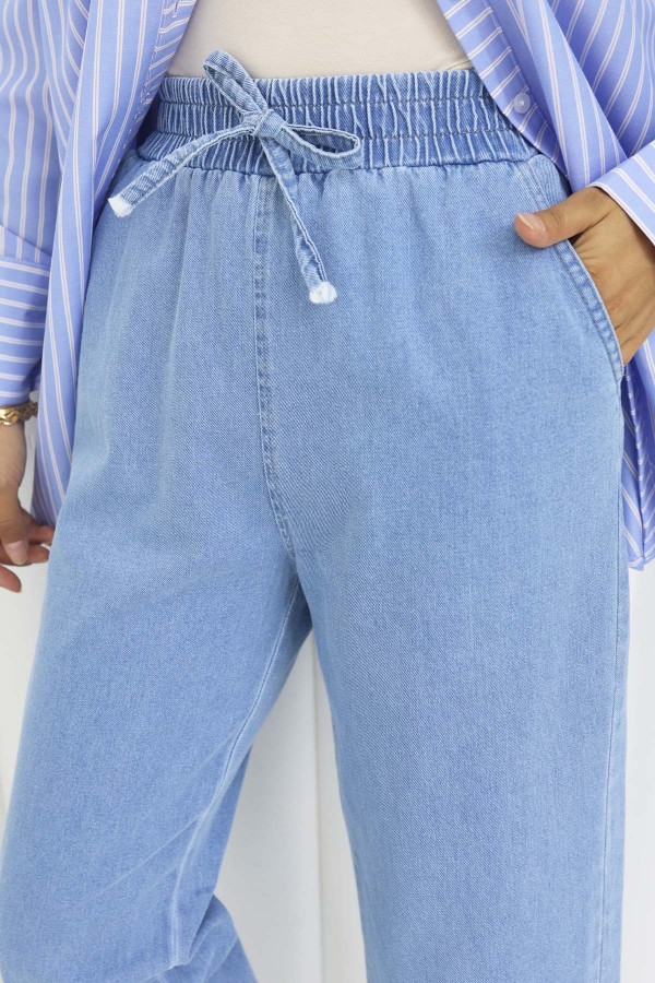 Beli Lastikli Kot Pantolon Buz Mavisi 4083