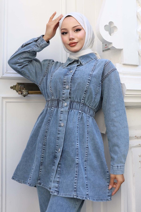 Beli Büzgülü Kot Takım Mavi 4079 Beli Büzgülü Kot Takım Mavi 4079