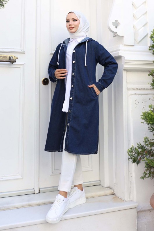 Düğmeli  Kot Kap Lacivert 1308 Düğmeli  Kot Kap Lacivert 1308