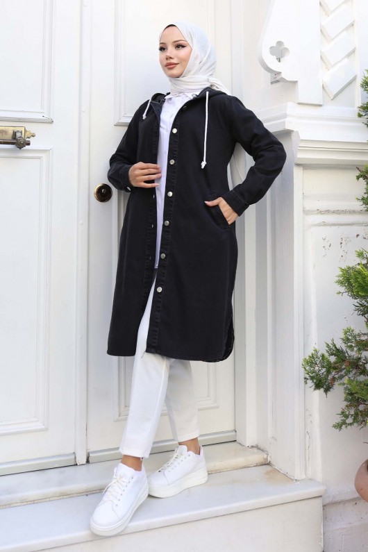 Düğmeli  Kot Kap Siyah 1308 Düğmeli  Kot Kap Siyah 1308