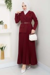 Piliseli Elbise Bordo 4747 Piliseli Elbise Bordo 4747