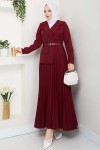 Piliseli Elbise Bordo 4747 Piliseli Elbise Bordo 4747