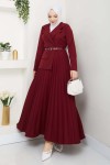 Piliseli Elbise Bordo 4747 Piliseli Elbise Bordo 4747