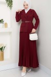 Piliseli Elbise Bordo 4747 Piliseli Elbise Bordo 4747
