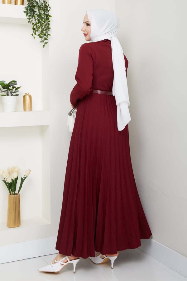 Piliseli Elbise Bordo 4747 Piliseli Elbise Bordo 4747