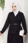 Piliseli Elbise Siyah 4747 Piliseli Elbise Siyah 4747