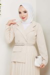 Piliseli Elbise Taş Rengi 4747 Piliseli Elbise Taş Rengi 4747