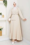 Piliseli Elbise Taş Rengi 4747 Piliseli Elbise Taş Rengi 4747