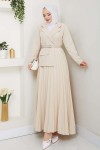 Piliseli Elbise Taş Rengi 4747 Piliseli Elbise Taş Rengi 4747