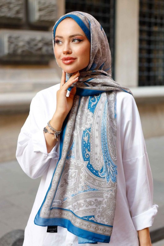 Etnik Desenli Pamuk Şal İndigo İpk100