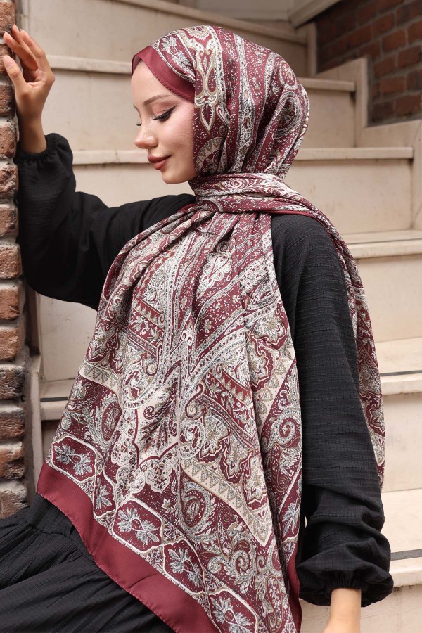 Etnik Desen Şal Bordo H103 Etnik Desen Şal Bordo H103