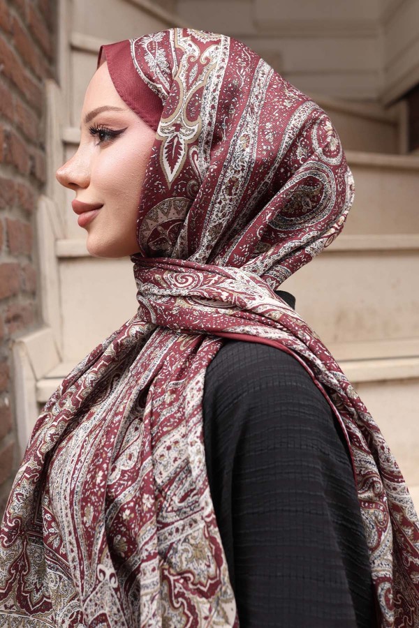 Etnik Desen Şal Bordo H103 Etnik Desen Şal Bordo H103