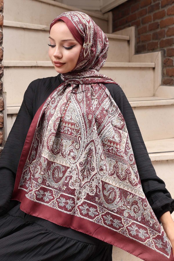 Etnik Desen Şal Bordo H103 Etnik Desen Şal Bordo H103