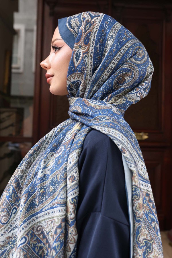 Etnik Desen Şal Lacivert H103 
