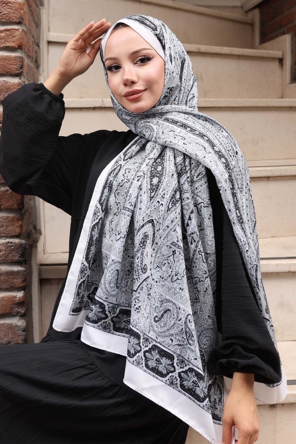 Etnik Desen Şal Beyaz H103 Etnik Desen Şal Beyaz H103