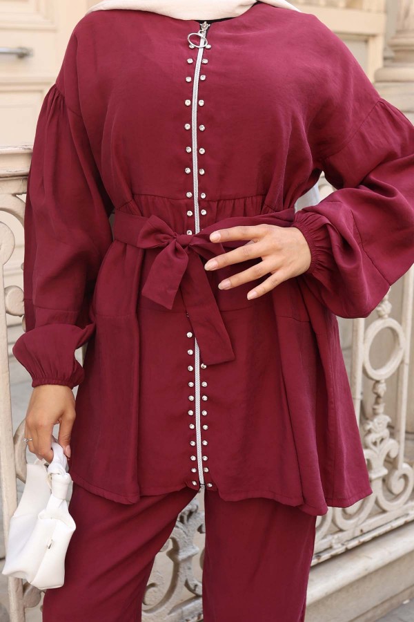 Taş Detaylı İkili Takım Bordo 4877 Taş Detaylı İkili Takım Bordo 4877
