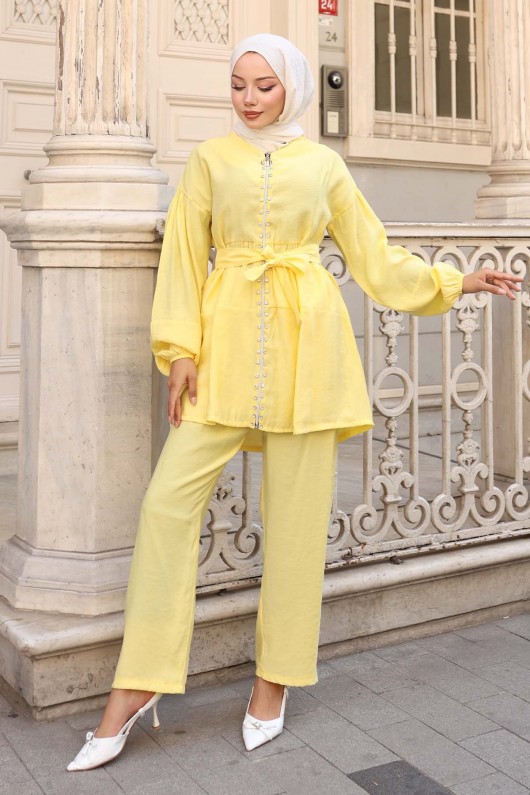 Taş Detaylı İkili Takım Sarı 4877