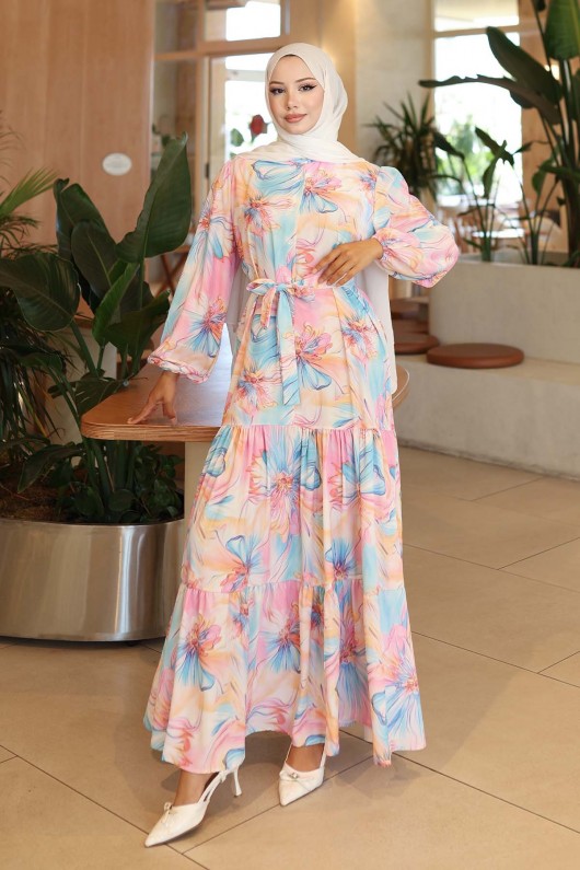 Desenli Tesettür Elbise Hardal 560 Desenli Tesettür Elbise Hardal 560