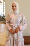 Desenli Tesettür Elbise Pembe 560