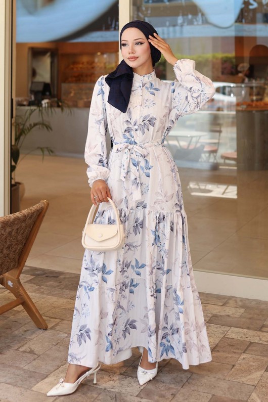 Desenli Tesettür Elbise Mavi 562 Desenli Tesettür Elbise Mavi 562