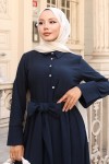 Beli Bağlamalı Tesettür Elbise Lacivert 2304