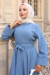 Beli Bağlamalı Tesettür Elbise Mavi 2304