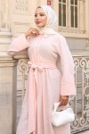 Beli Bağlamalı Tesettür Elbise Pudra 2304