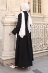 Beli Bağlamalı Tesettür Elbise Siyah 2304
