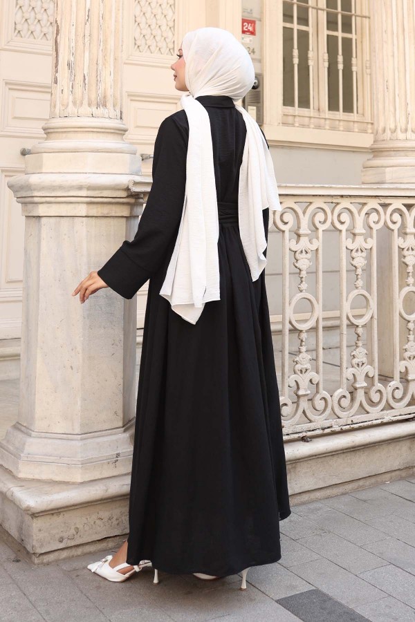 Beli Bağlamalı Tesettür Elbise Siyah 2304