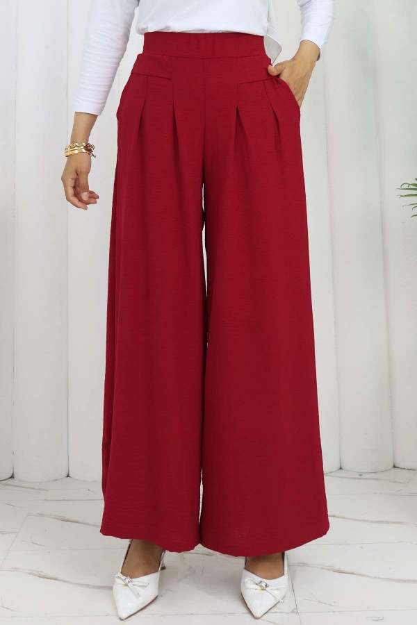 Geniş Paça Pileli Pantolon Bordo 6718 Geniş Paça Pileli Pantolon Bordo 6718