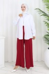 Geniş Paça Pileli Pantolon Bordo 6718 Geniş Paça Pileli Pantolon Bordo 6718