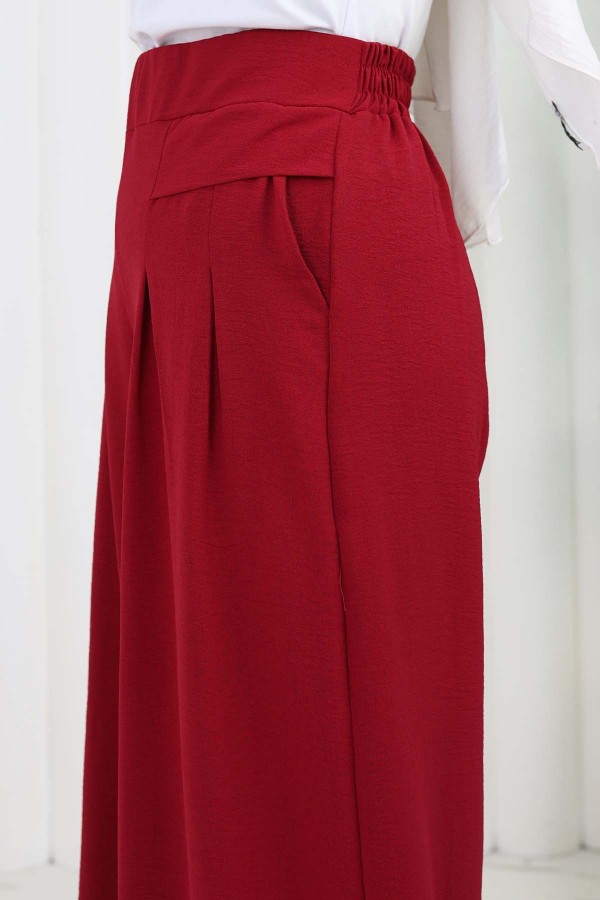 Geniş Paça Pileli Pantolon Bordo 6718 Geniş Paça Pileli Pantolon Bordo 6718
