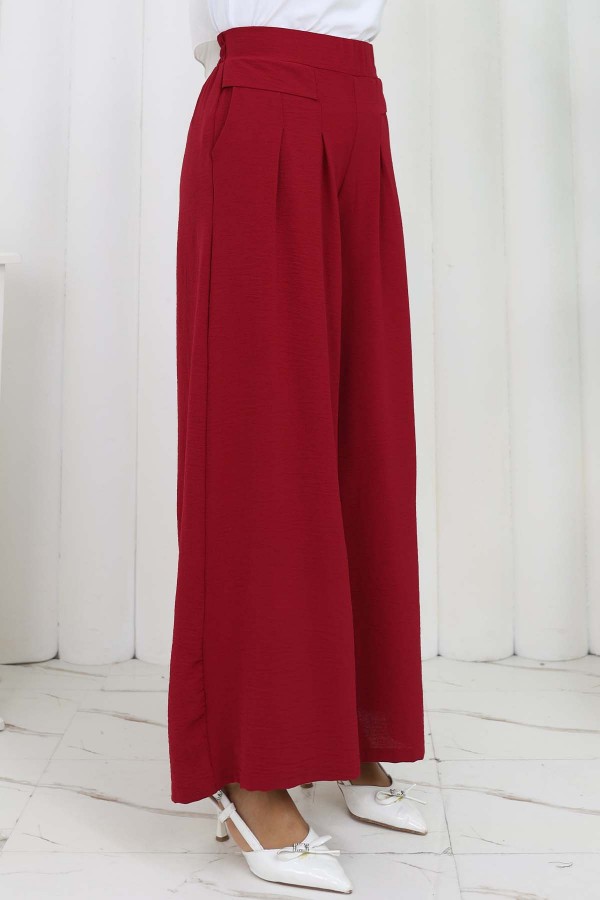 Geniş Paça Pileli Pantolon Bordo 6718 Geniş Paça Pileli Pantolon Bordo 6718
