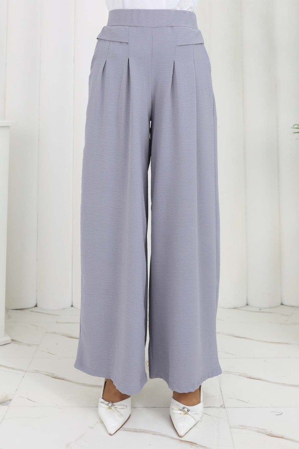 Geniş Paça Pileli Pantolon Gri 6718 Geniş Paça Pileli Pantolon Gri 6718