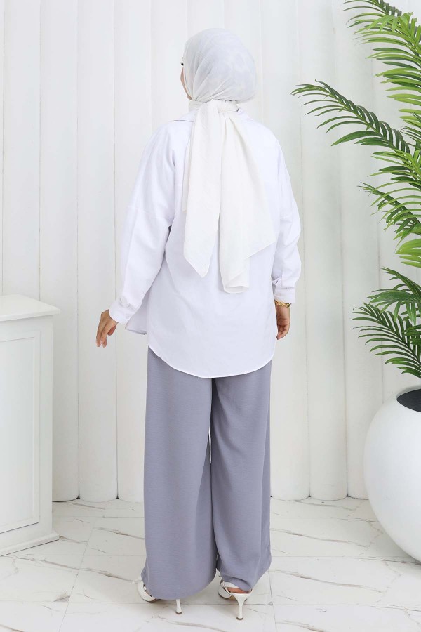 Geniş Paça Pileli Pantolon Gri 6718 Geniş Paça Pileli Pantolon Gri 6718