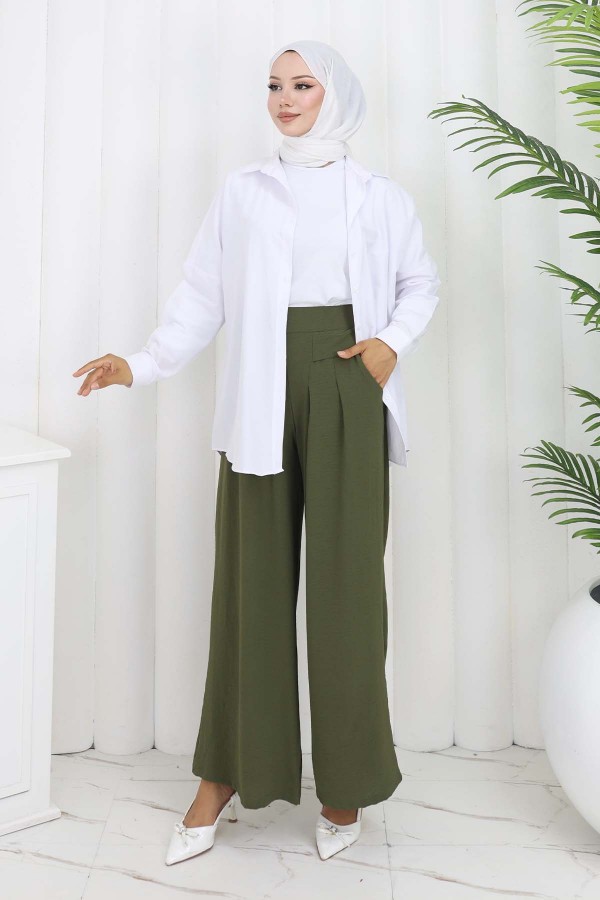 Geniş Paça Pileli Pantolon Haki 6718 Geniş Paça Pileli Pantolon Haki 6718
