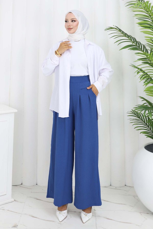 Geniş Paça Pileli Pantolon İndigo 6718 Geniş Paça Pileli Pantolon İndigo 6718