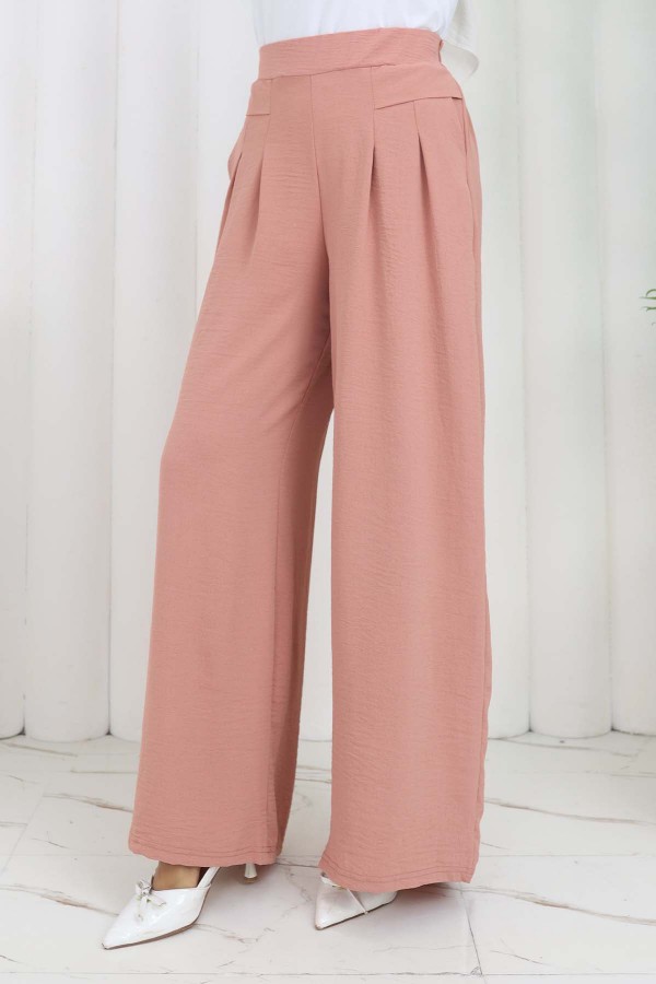 Geniş Paça Pileli Pantolon Pudra 6718 Geniş Paça Pileli Pantolon Pudra 6718