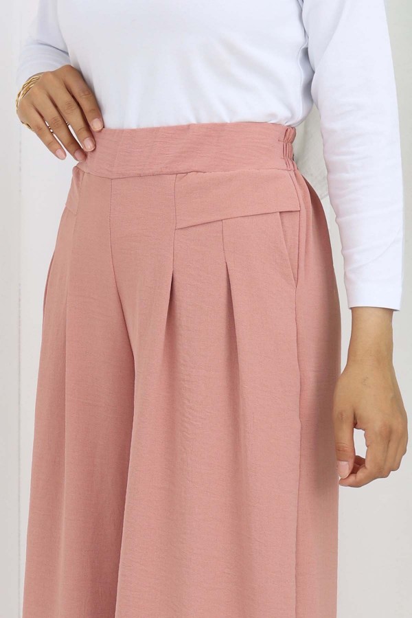 Geniş Paça Pileli Pantolon Pudra 6718 Geniş Paça Pileli Pantolon Pudra 6718
