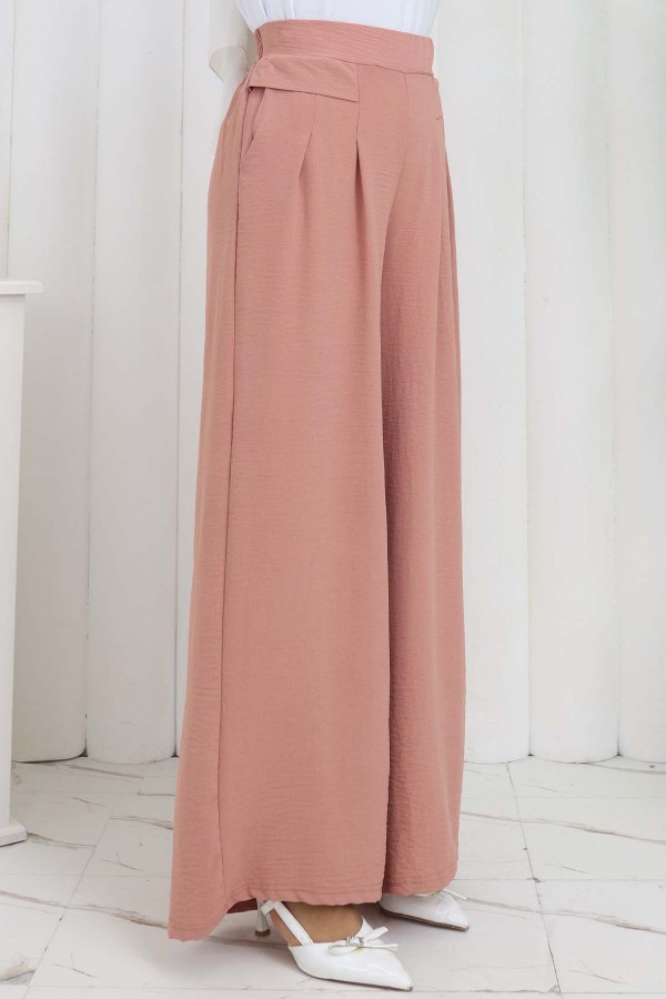 Geniş Paça Pileli Pantolon Pudra 6718 Geniş Paça Pileli Pantolon Pudra 6718