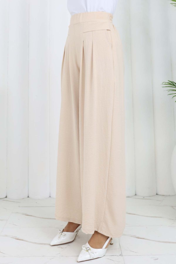 Geniş Paça Pileli Pantolon Taş Rengi 6718 Geniş Paça Pileli Pantolon Taş Rengi 6718