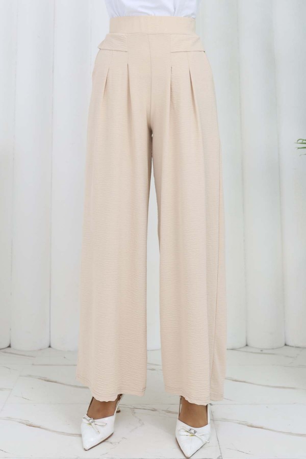 Geniş Paça Pileli Pantolon Taş Rengi 6718 Geniş Paça Pileli Pantolon Taş Rengi 6718